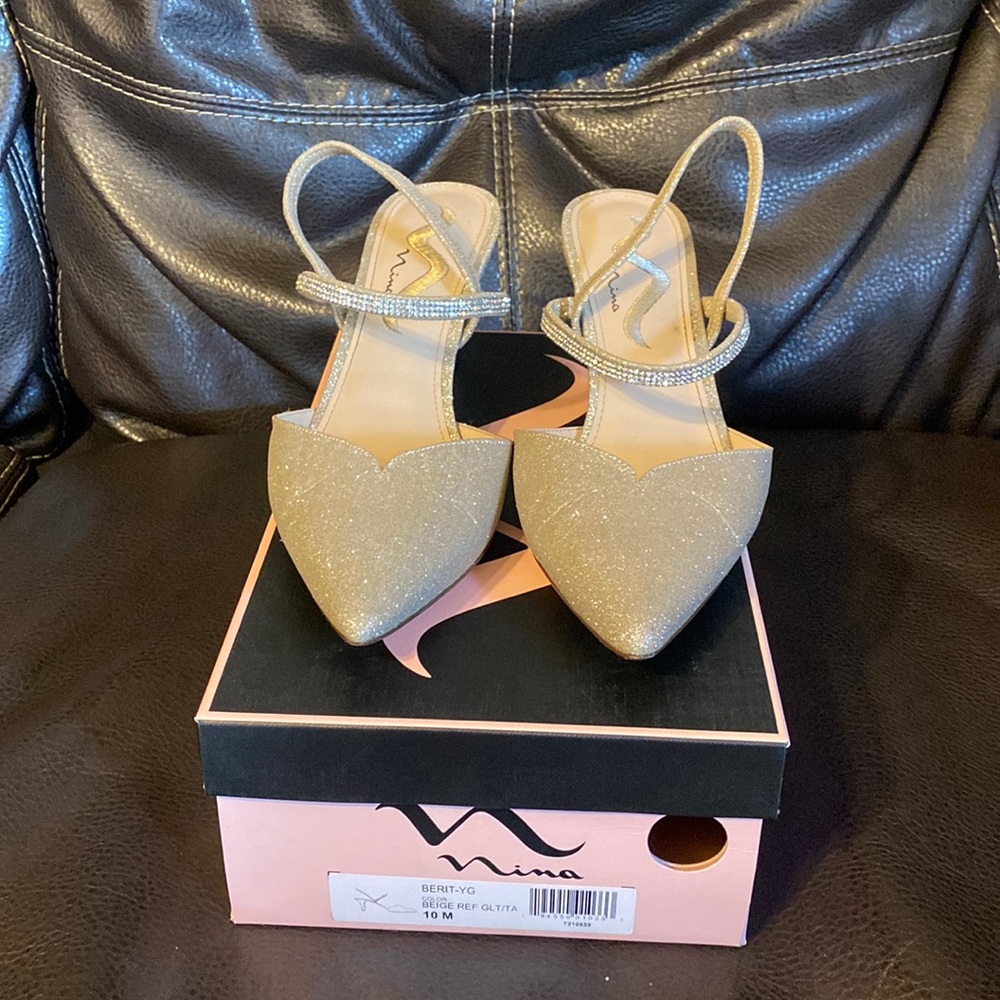 Silver sparkly heels Nina brand size 10